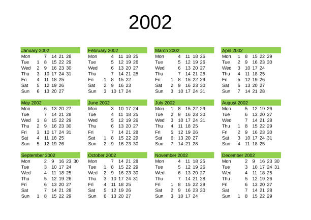 rok 2002 kalendarz w języku angielskim - year 2002 stock illustrations