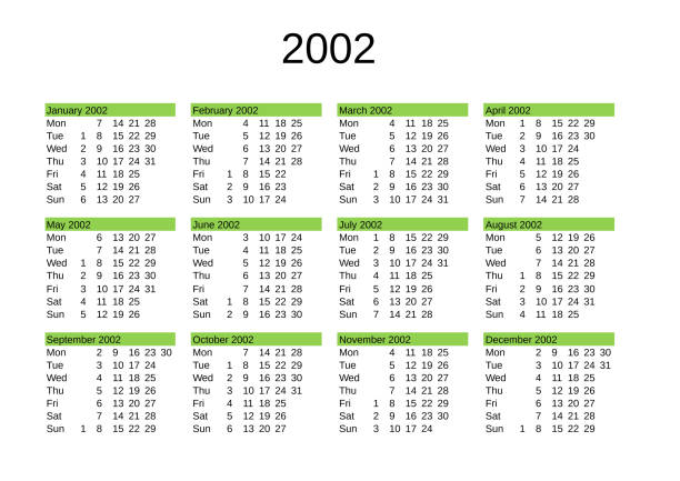 календарь на 2002 год на английском языке - year 2002 stock illustrations