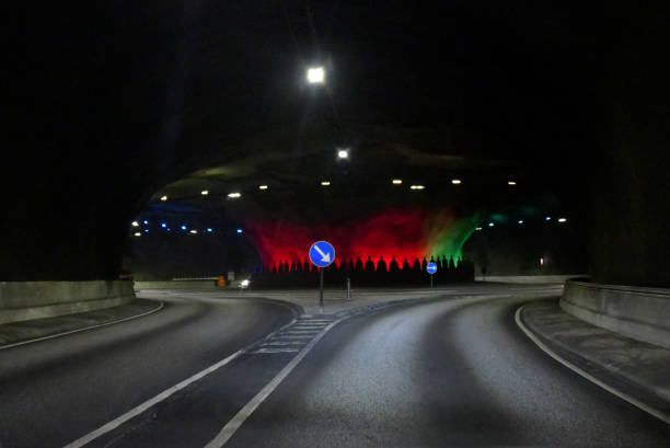 Faroe Islands: Eysturoy Tunnel (Eysturoyartunnilin) round about - large undersea road tunnel, the two-lane, Y-shaped tunnel system is that it has not just two, but three entrances - the tunnel built under the Tangafjørður sound in the Faroe Islands, connecting the island of Streymoy to the island of Eysturoy. It also crosses the southern part of Skálafjørður and connects the towns of Runavík on the eastern side and Strendur on the western side of the fjord, and includes the world's first undersea roundabout in the middle of the network.