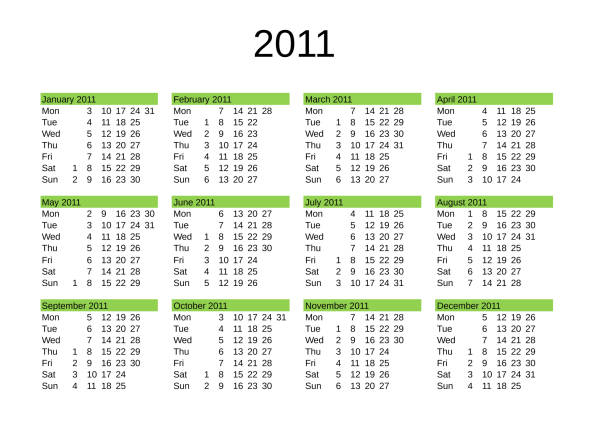 ilustrações, clipart, desenhos animados e ícones de calendário do ano 2011 em inglês - 2011