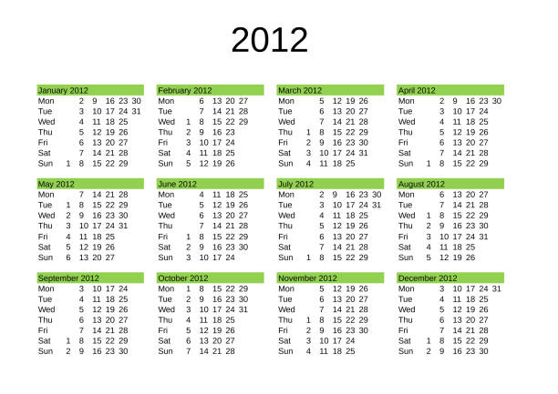 year 2012 calendar in English calendar of year 2012 in English language calendar 2012 stock illustrations