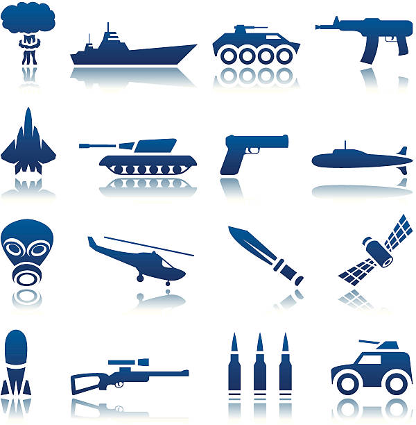 ilustrações, clipart, desenhos animados e ícones de conjunto de ícones militar - silhouette computer icon handgun satellite