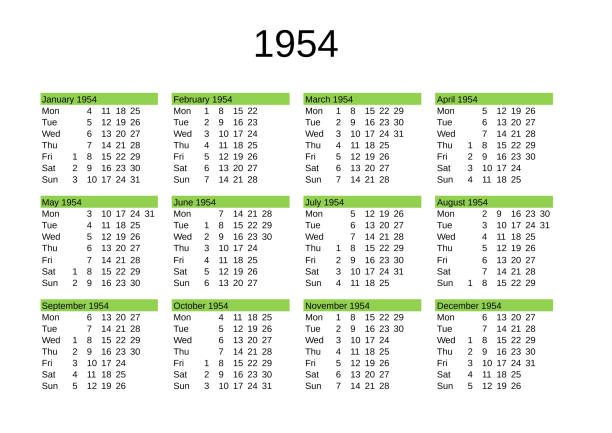 year 1954 calendar in English calendar of year 1954 in English language 1954 illustrations stock illustrations