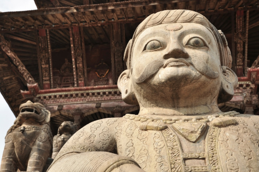 Ancient statues in Bhaktapur ancient Newar town, Kathmandu Valley, Nepal