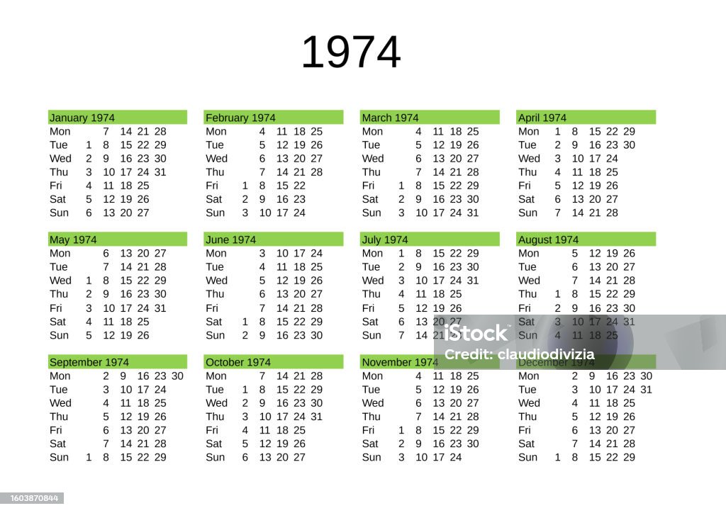 Year 1974 Calendar In English Stock Illustration Download Image Now Year 1974 Calendar In English Stock Illustration Download Image Now