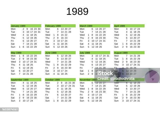 Year 1989 Calendar In English Stock Illustration Download Image Now Year 1989 Calendar In English Stock Illustration Download Image Now