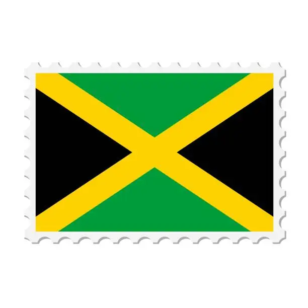 Vector illustration of Jamaica postage stamp. Postcard vector illustration with Jamaican national flag isolated on white background.