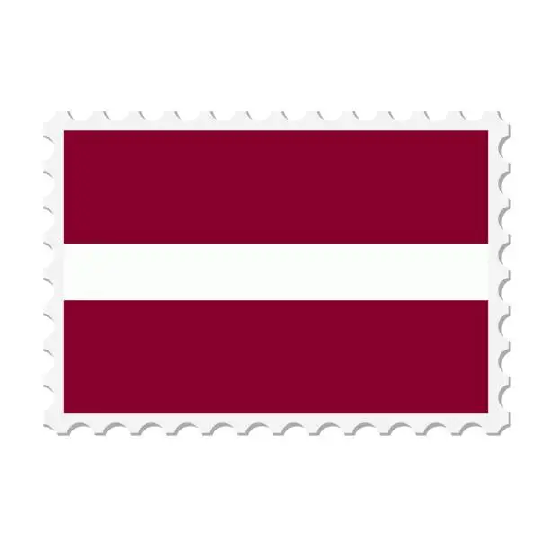 Vector illustration of Latvia postage stamp. Postcard vector illustration with Latvian national flag isolated on white background.