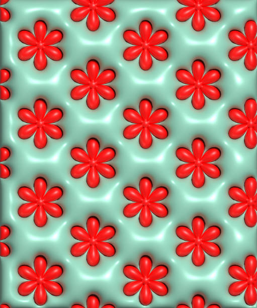 Red flowers on a green background, 3D rendering illustration