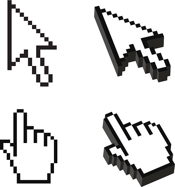 ilustrações, clipart, desenhos animados e ícones de duas ou três dimensões forma cursor conjunto - cursor