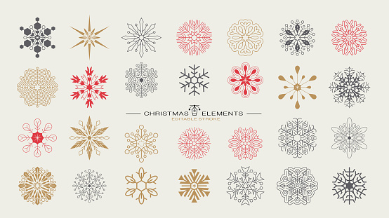 Set of Christmas Snowflakes . Layered illustration - global colors - easy to edit.
Editable strokes