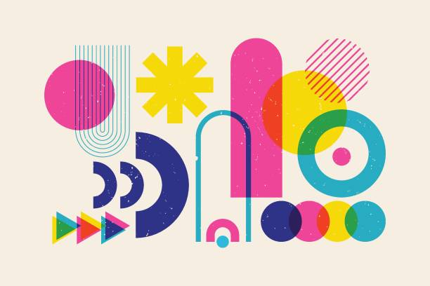 Risograph poster design, Risograph effect geometric Abstract shapes, minimalist art print. Risograph poster design, Risograph effect geometric Abstract shapes, minimalist art print. riso print stock illustrations