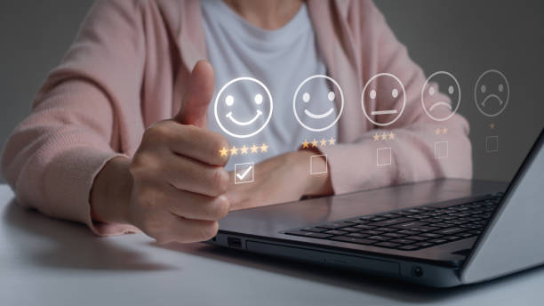 istock Customer review satisfaction feedback survey concept. User give rating to service experience on online application,  Customer can evaluate quality of service leading to reputation ranking of business. 1603967780