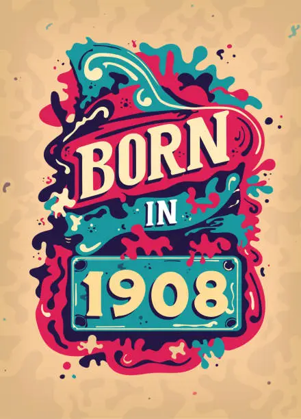 Vector illustration of Born In 1908 Colorful Vintage T-shirt - Born in 1908 Vintage Birthday Poster Design.