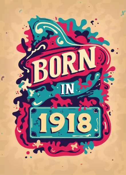Vector illustration of Born In 1918 Colorful Vintage T-shirt - Born in 1918 Vintage Birthday Poster Design.
