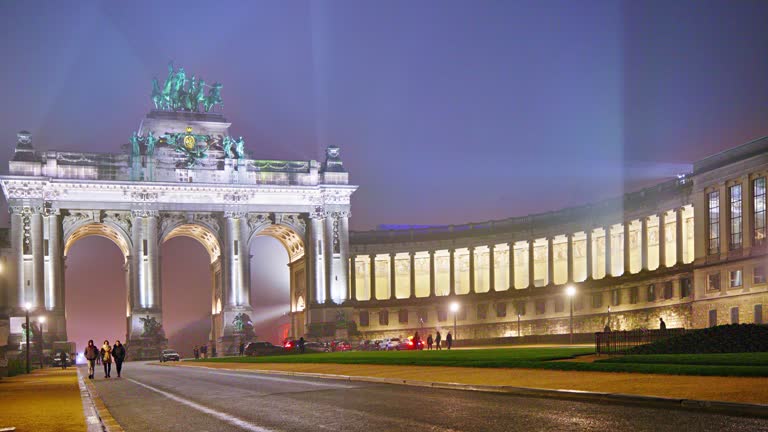 Gate of the Cinquantenaire Park in Brussels Belgium at Night