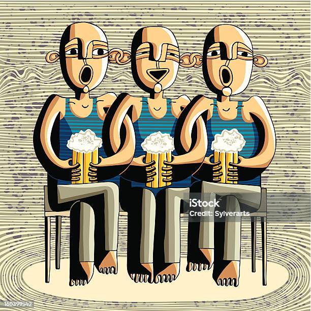 Ilustración de Amigos Bebiendo Cerveza y más Vectores Libres de Derechos de Tres personas - Tres personas, Bar, Cerveza