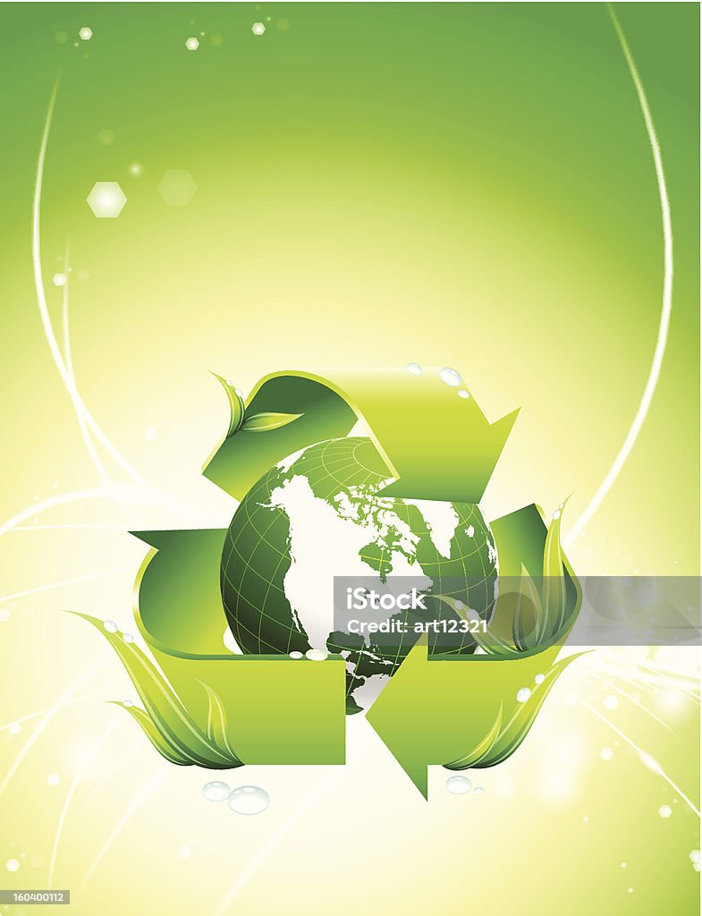 Green Globe com símbolo de reciclagem de fundo de fibra óptica - Vetor de América do Norte royalty-free