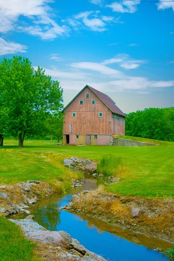 Old Weathered Barn with Small Stream-Miami County, Indiana
