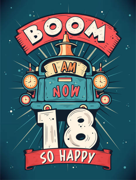 Boom I Am Now 18, So Happy - 18th birthday Gift T-Shirt Design Vector. Retro Vintage 18 Years Birthday Celebration Poster Design.