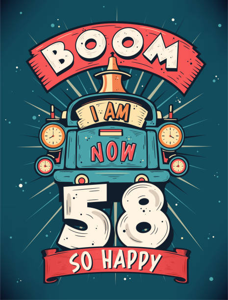 Boom I Am Now 58, So Happy - 58th birthday Gift T-Shirt Design Vector. Retro Vintage 58 Years Birthday Celebration Poster Design.