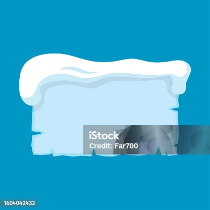 istock Ice signboard covered with snow icon. Color silhouette. Horizontal front view. Vector simple flat graphic illustration. Isolated object on a blue background. Isolate. 1604042432