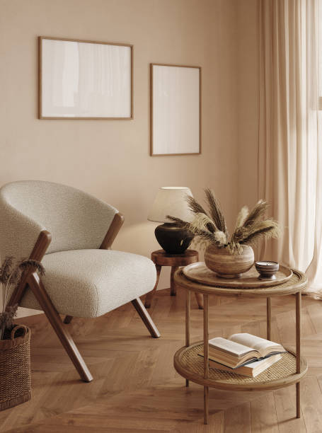 istock Home mockup, living room in Japandi style 1604054982