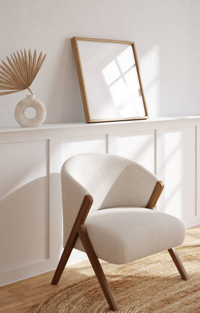 istock Mockup frame in interior background, room in light pastel colors, Scandi-Boho style 1604054997
