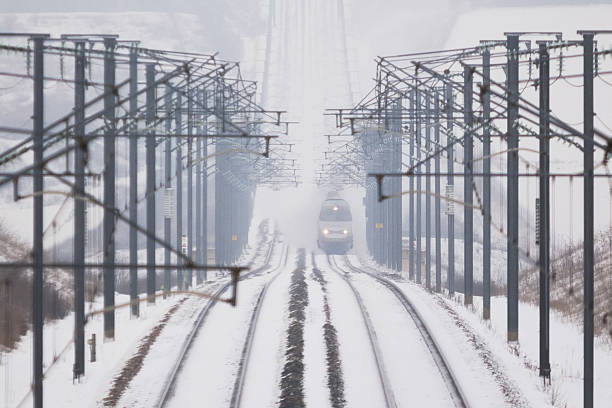 Train in snow stock photo