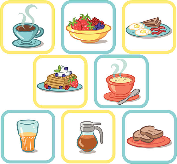 śniadanie produkty - waffle breakfast syrup plate stock illustrations