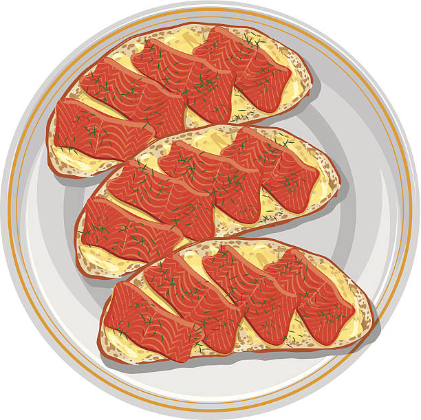 ilustraciones, imágenes clip art, dibujos animados e iconos de stock de sándwiches con salmón - smoked salmon illustrations