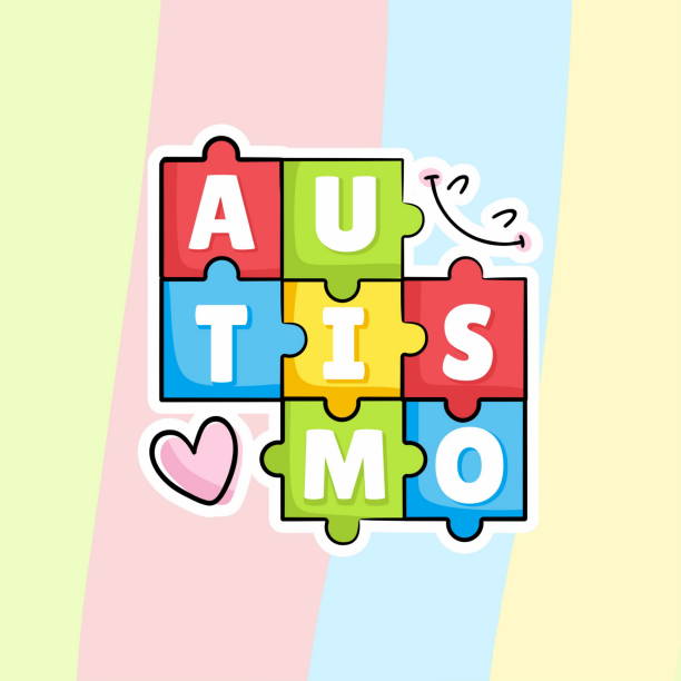 A puzzle with the word autism on it - autismo portuguese portugues A puzzle with the word autism on it - autismo portuguese portugues portugues stock illustrations