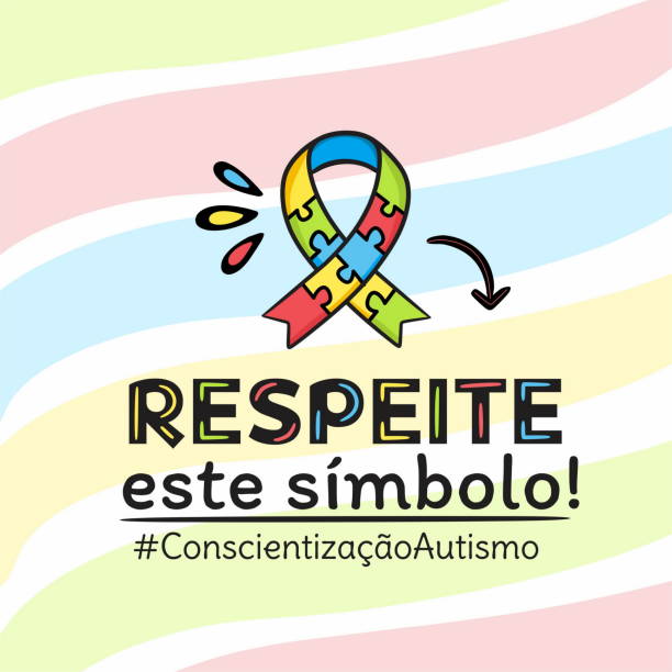 A poster about autism awareness with a ribbon with the words respect this symbol - autismo portuguese portugues A poster about autism awareness with a ribbon with the words respect this symbol - autismo portuguese portugues portugues stock illustrations