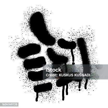 istock Hand thumb up stencil graffiti with black spray paint. 1604149728