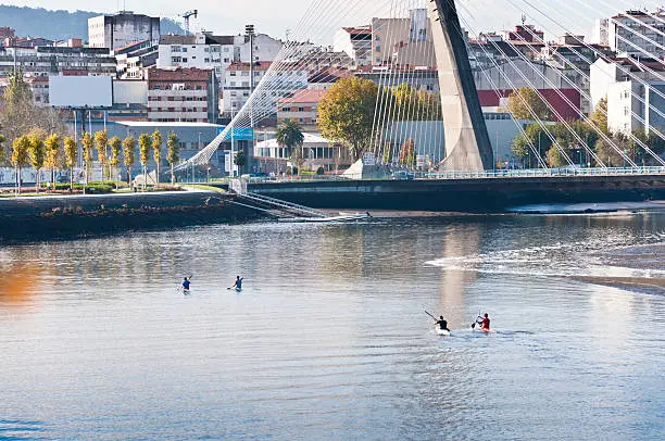 Rowing in the ria of Pontevedra, Galicia, Spain 