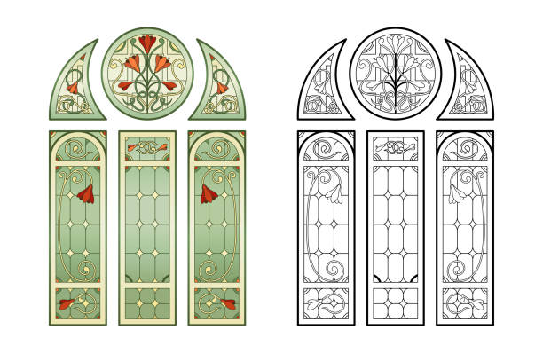 Colour cute picture.. Stained Church glass worksheet. Color abstract picture. chapel illustrations stock illustrations