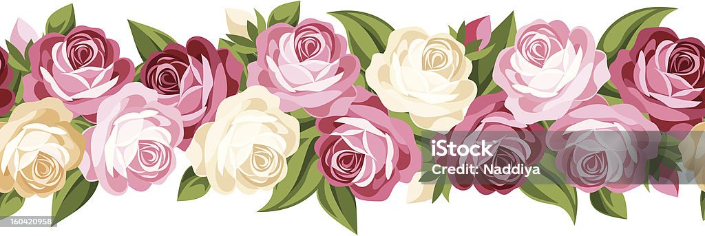 Horizontal fond sans couture avec roses.  illustration vectorielle. - clipart vectoriel de Arbre en fleurs libre de droits