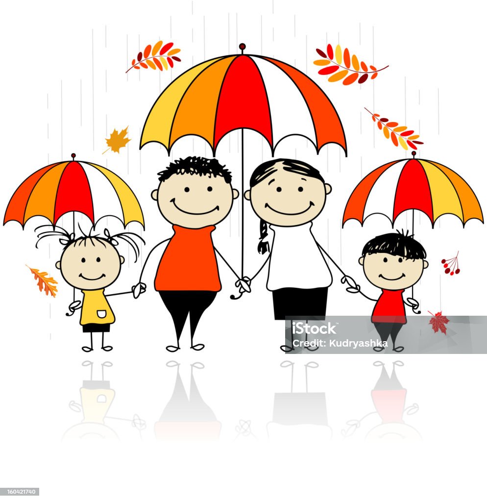 Outono temporada. Família com guarda-chuvas para o seu design - Royalty-free Adulto arte vetorial