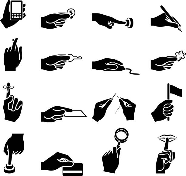 illustrations, cliparts, dessins animés et icônes de utilisant votre main en noir et blanc vector icon set - buzzer