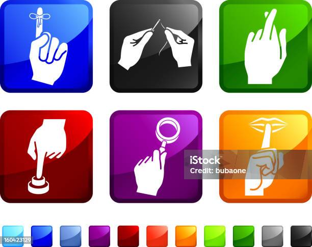 Vetores de Usando As Mãos Livres De Royalty De Adesivos Vetor Conjunto De Ícones e mais imagens de Dedo nos Lábios