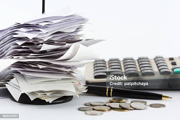 Bills On Desk Stock Photo - Download Image Now - Receipt, Heap, Nail - Work Tool