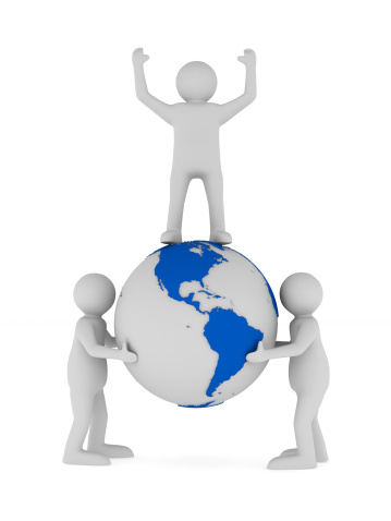 people and globe on white background. Isolated 3D image