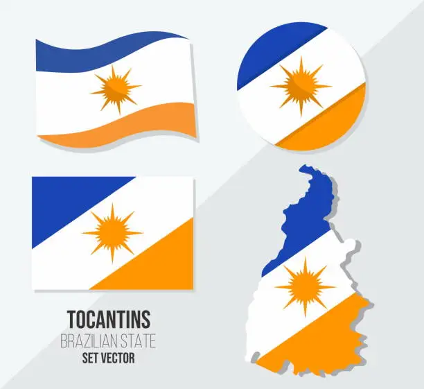 Vector illustration of Tocantins Brazil state vector set flag symbol map and circle flag