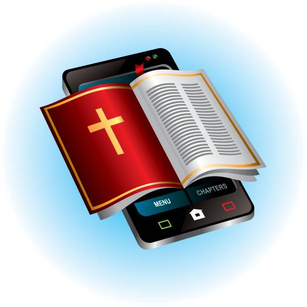 Mobile Bible Personal Bible in your Mobile Phone spiritual warfare stock illustrations