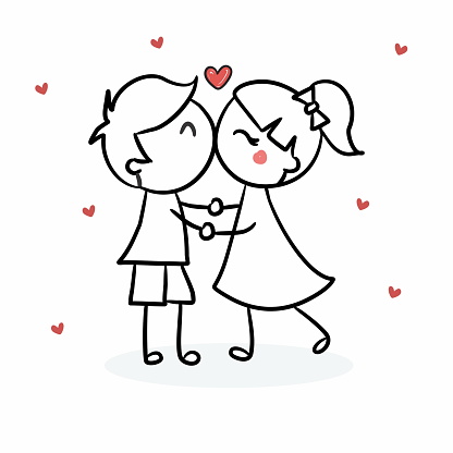 Happy couple illustration Cute couple Girl and boy Couple in love Couple kissing - Valentine's day