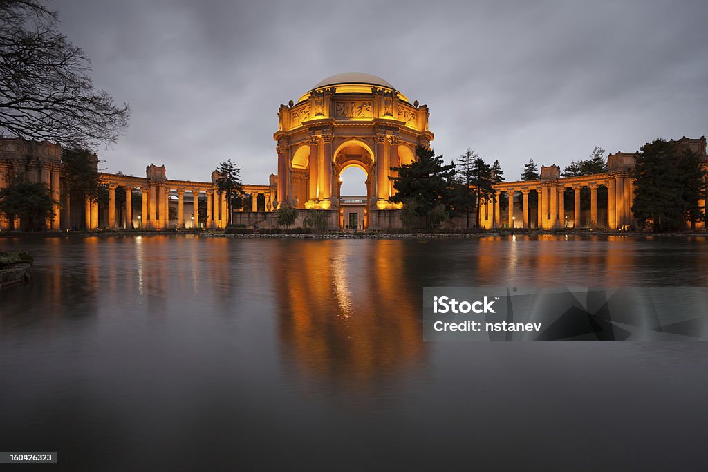 Palace of Fine Arts Palace of Fine Arts Museum at on a cloudy night in San Francisco. Architectural Column Stock Photo