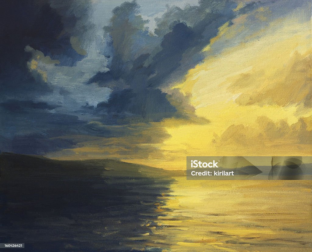 Закат света и тени - Стоковые иллюстрации Живописное произведение роялти-фри