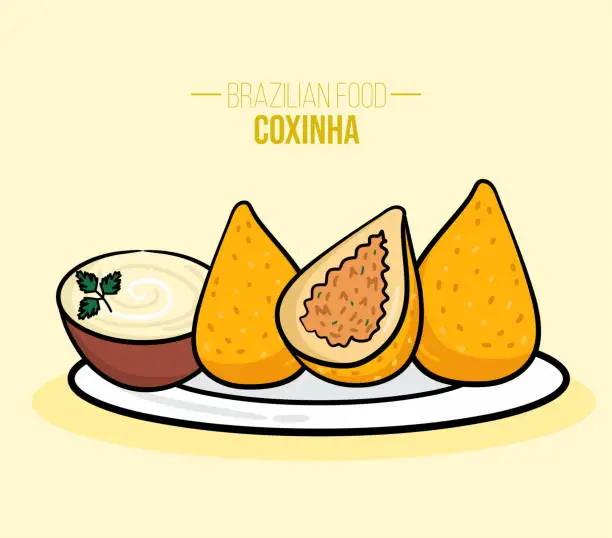 Vector illustration of Coxinha de frango, galinha, chicken Brazilian food - Fried