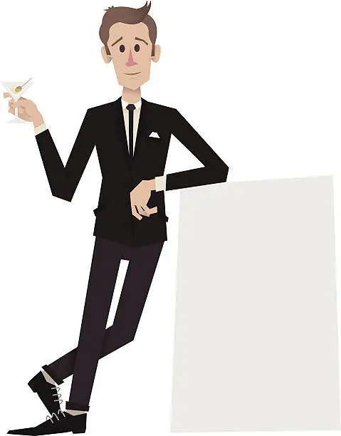 Vector illustration of Man In Suit Leaning On Sign