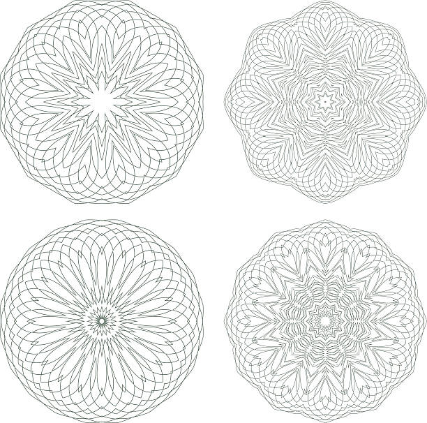 세트마다 벡터 길로쉐 rosettes - guilloche pattern circle four objects stock illustrations